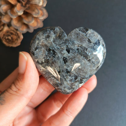 Larvikite, Heart Shape, Palm Stone, 52x58x18 mm, 78.3g [PALM-R06]