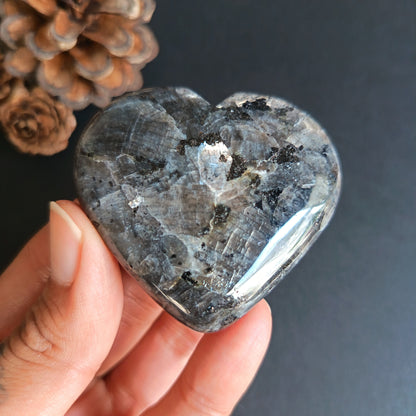 Larvikite, Heart Shape, Palm Stone, 52x58x18 mm, 78.3g [PALM-R06]