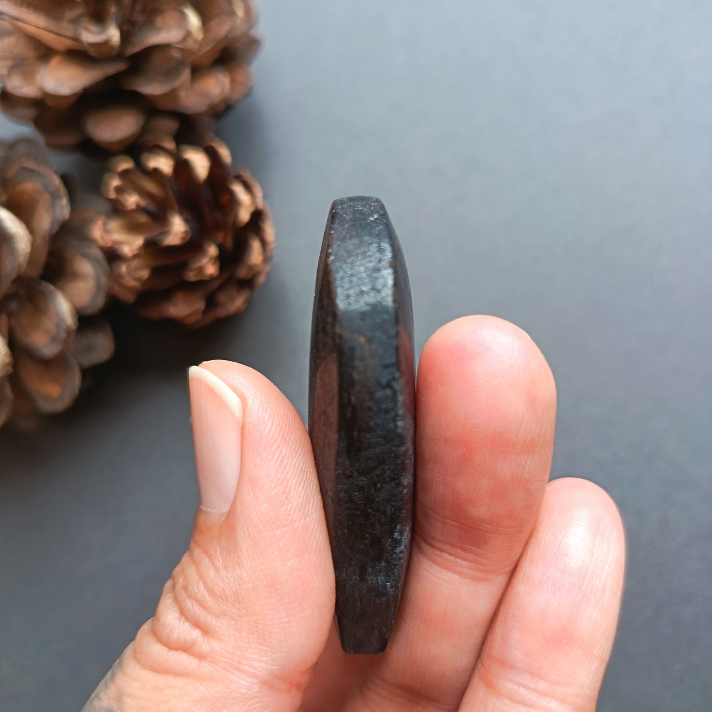 Arfvedsonite (Dull polished), Heart Shape, Palm Stone, 49x60x13mm, 65.1g [PALM-U01]