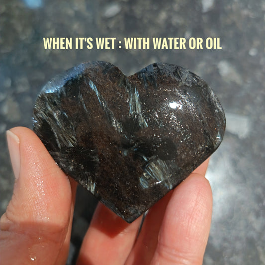 Arfvedsonite (Dull polished), Heart Shape, Palm Stone, 49x60x13mm, 65.1g [PALM-U01]