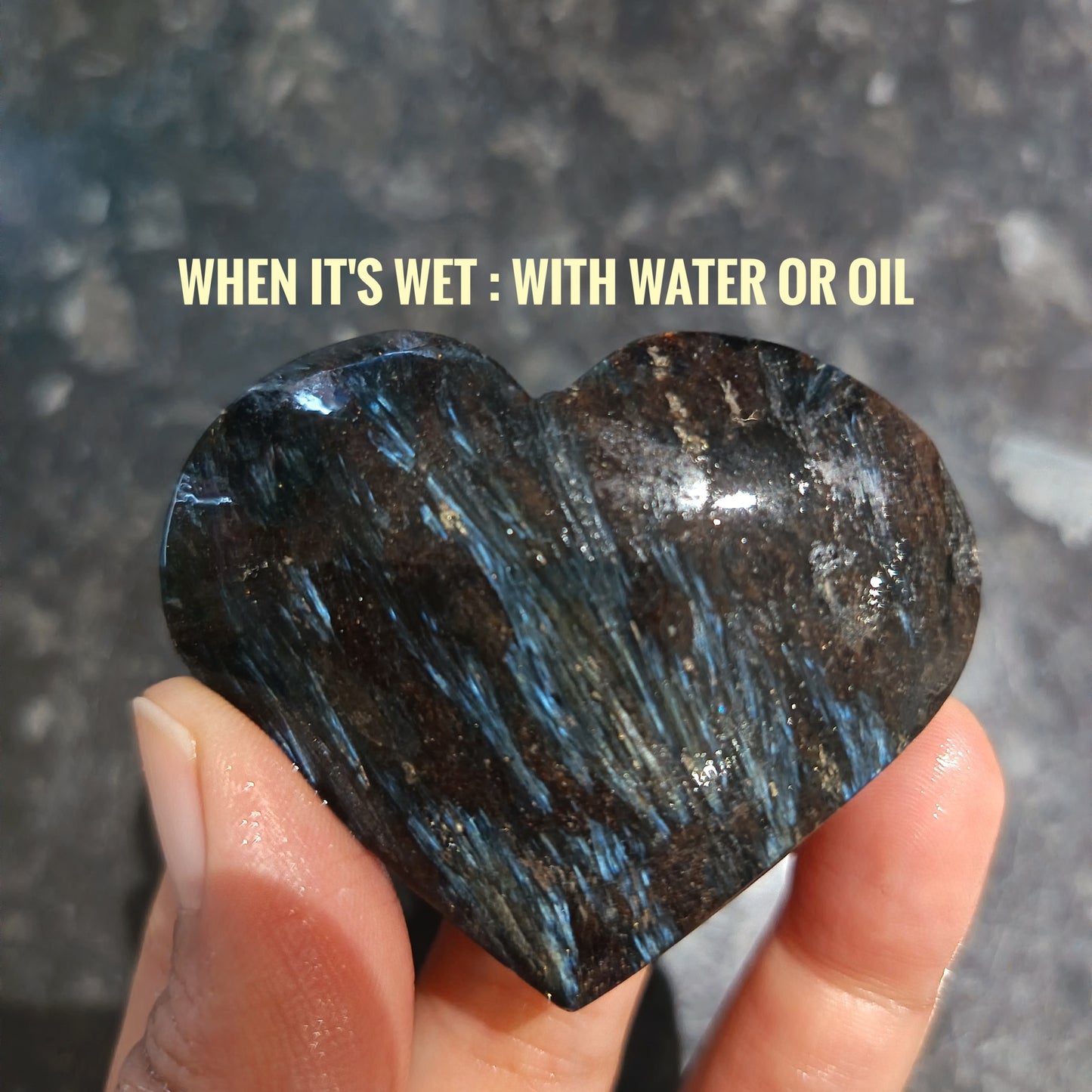 Arfvedsonite (Dull polished), Heart Shape, Palm Stone, 49x59x18mm, 83.1g [PALM-U02]