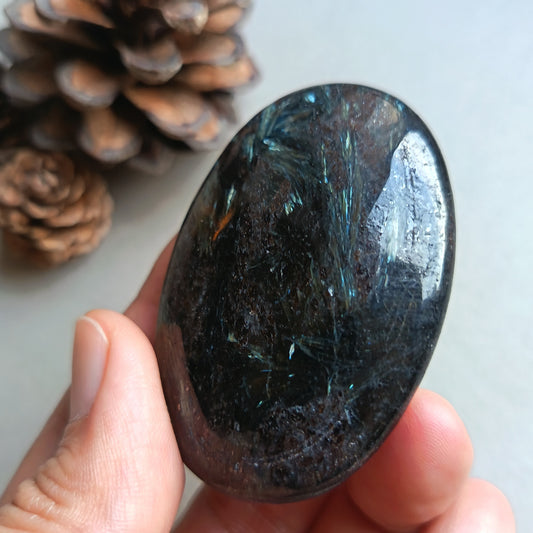 Arfvedsonite, Palm Stone, Oval shape, 60x40x16mm, 70.9g [PALM-Y04]