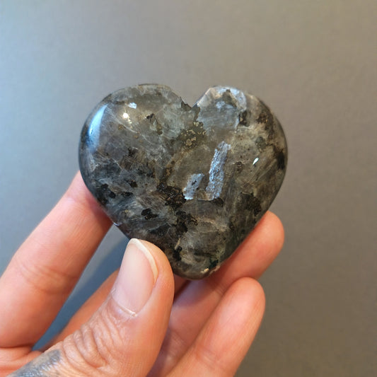Larvikite, Palm Stone, Heart shape, 52x57x16mm, 73.2g [PALM-Y06]
