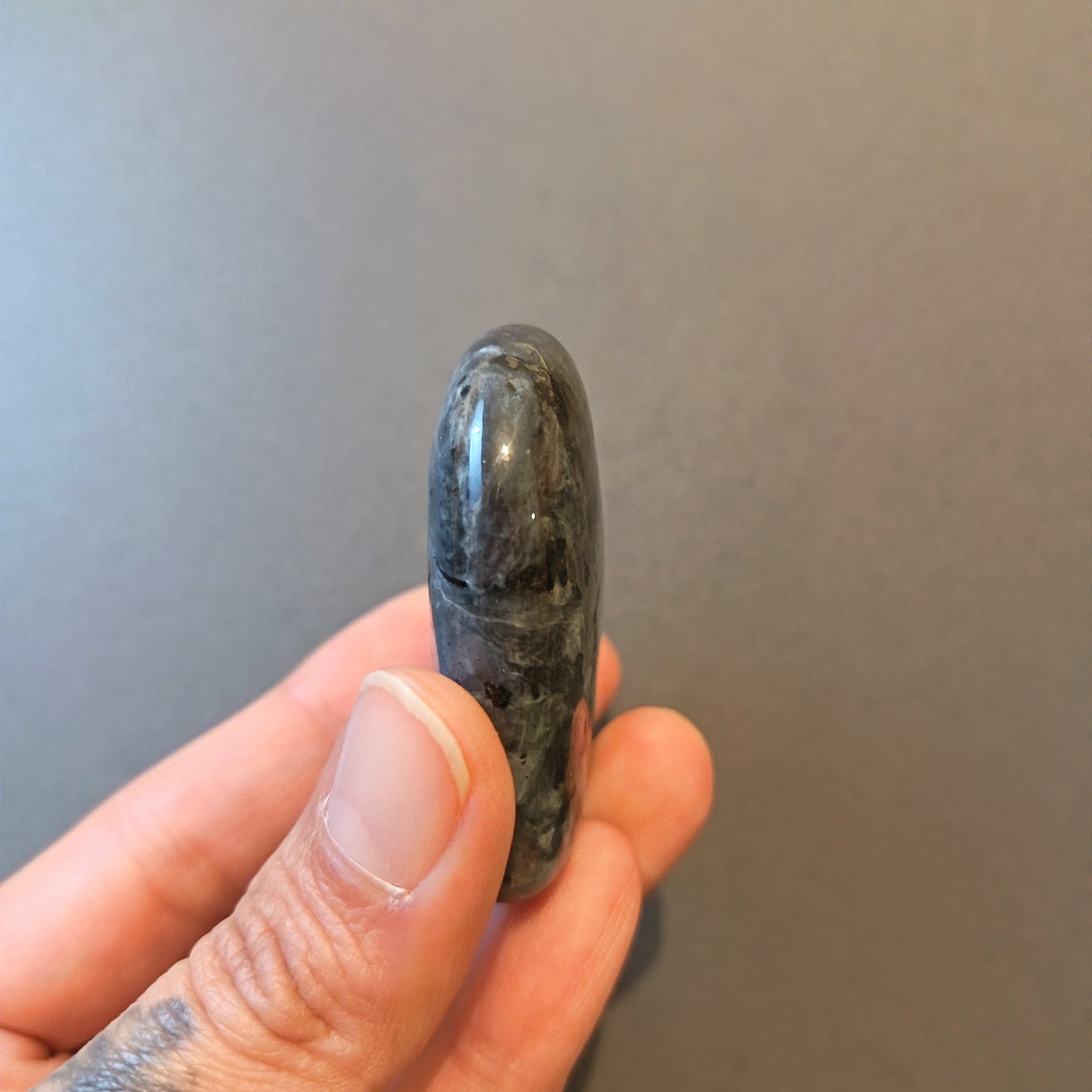 Larvikite, Palm Stone, Heart shape, 52x57x16mm, 73.2g [PALM-Y06]