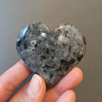 Larvikite, Heart shape, Palm Stone, 52x57x12mm, 55.6g [PALM-Y07]