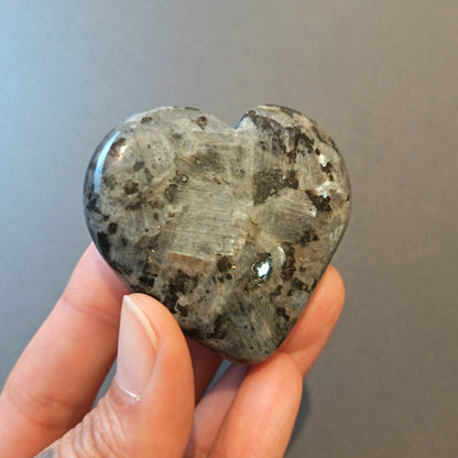 Larvikite, Palm Stone, Heart shape, 51x57x14mm, 64.3g [PALM-Y08]
