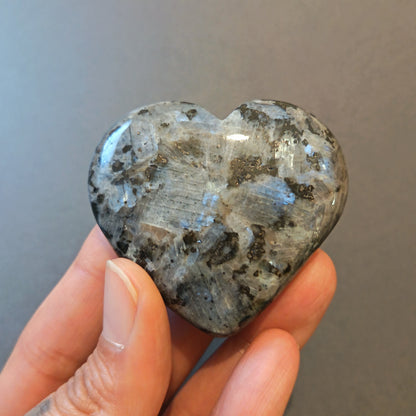 Larvikite, Palm Stone, Heart shape, 51x57x14mm, 64.3g [PALM-Y08]