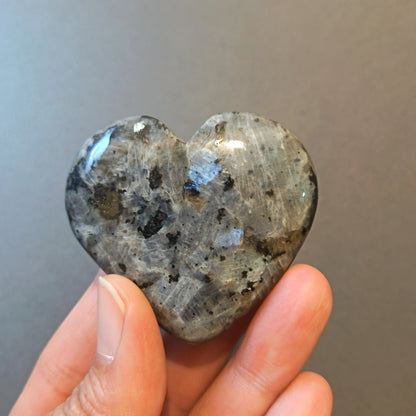 Larvikite, Palm Stone, Heart shape, 51x57x14mm, 64.3g [PALM-Y08]