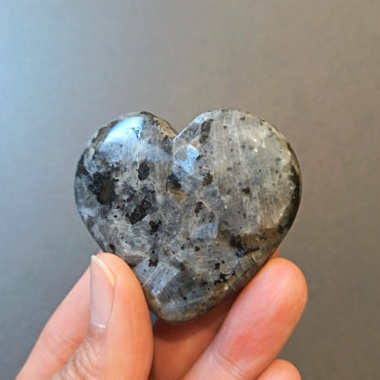 Larvikite, Palm Stone, Heart shape, 51x57x14mm, 64.3g [PALM-Y08]