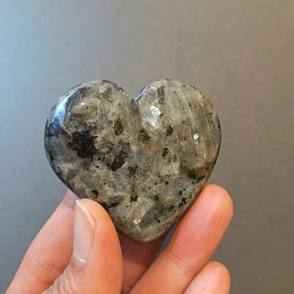 Larvikite, Palm Stone, Heart shape, 51x57x14mm, 64.3g [PALM-Y08]