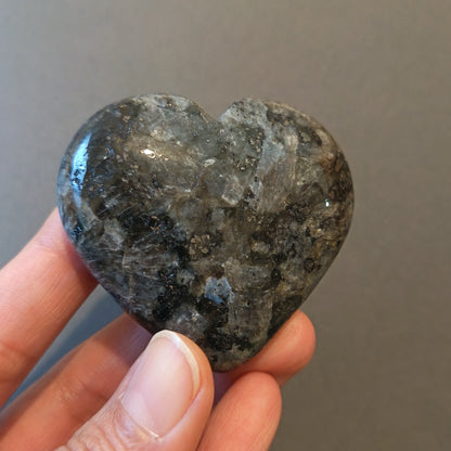 Larvikite, Palm Stone, Heart shape, 53x58x18mm, 81.1g [PALM-Y09]