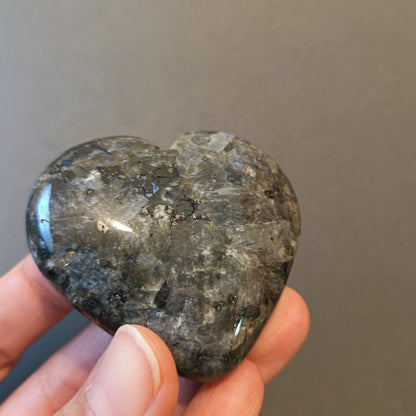 Larvikite, Palm Stone, Heart shape, 53x58x18mm, 81.1g [PALM-Y09]