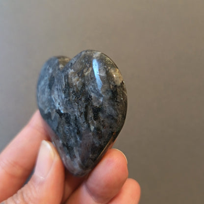 Larvikite, Palm Stone, Heart shape, 53x58x15mm, 65.5g [PALM-Y10]