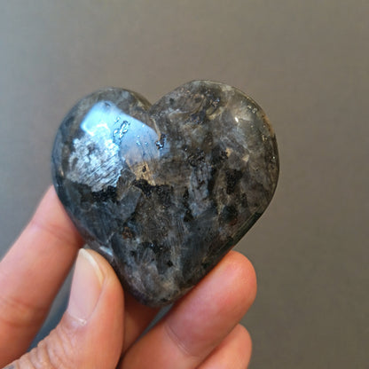 Larvikite, Palm Stone, Heart shape, 53x58x15mm, 65.5g [PALM-Y10]