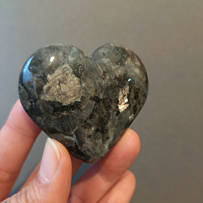 Larvikite, Palm Stone, Heart shape, 53x58x15mm, 65.5g [PALM-Y10]