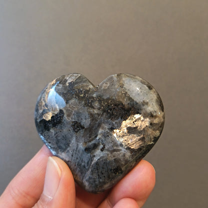 Larvikite, Palm Stone, Heart shape, 53x58x15mm, 65.5g [PALM-Y10]