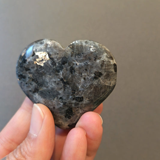 Larvikite, Palm Stone, Heart shape, 53x56x15mm, 70g [PALM-Y11]