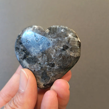 Larvikite, Palm Stone, Heart shape, 53x56x15mm, 70g [PALM-Y11]