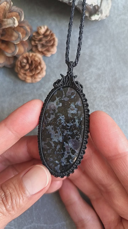 Gabbro Jasper Macrame Necklace  | Pendant size approx 7 cm
