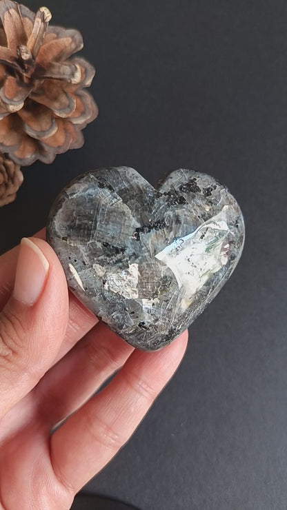 Larvikite, Heart Shape, Palm Stone, 52x58x18 mm, 78.3g [PALM-R06]