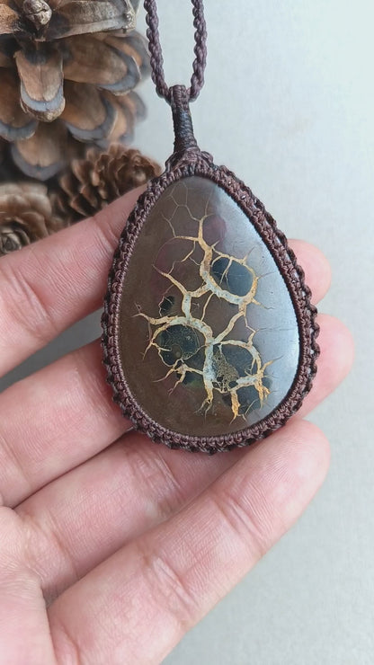 Septarian Macrame Necklace | Pendant size 6.7 cm