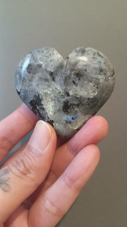 Larvikite, Heart shape, Palm Stone, 52x57x12mm, 55.6g [PALM-Y07]