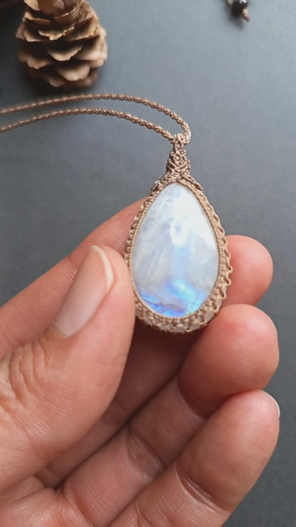 Moonstone Macrame Necklace | Pendant size approx 3.7 cm