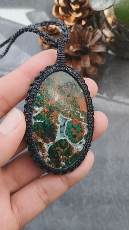 Australian Chrysocolla Macrame Necklace | Pendant size approx 7.7 cm