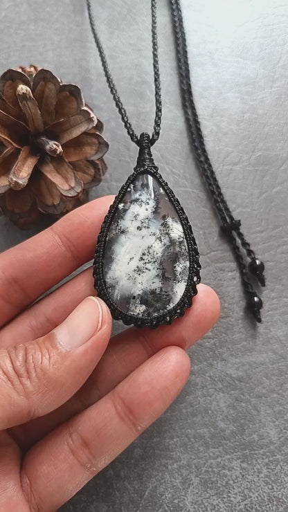 Dendritic Opal Macrame Necklace | Pendant size approx 6.2 cm - SOLD