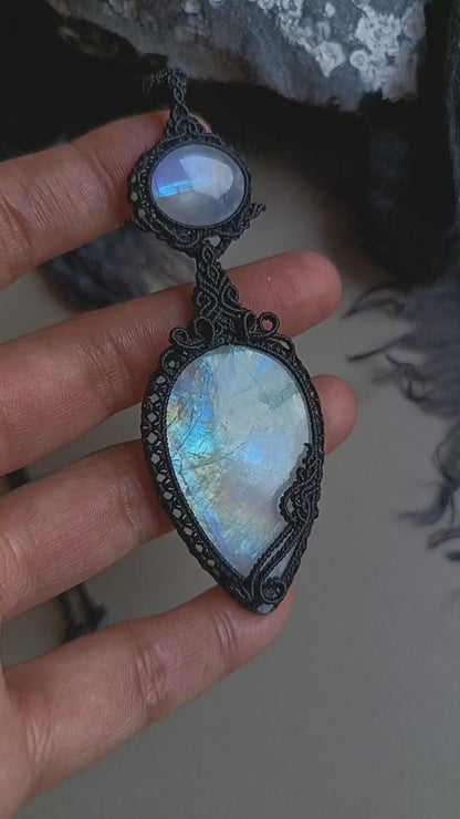 Moonstone Macrame Necklace | Pendant size 9.5 cm