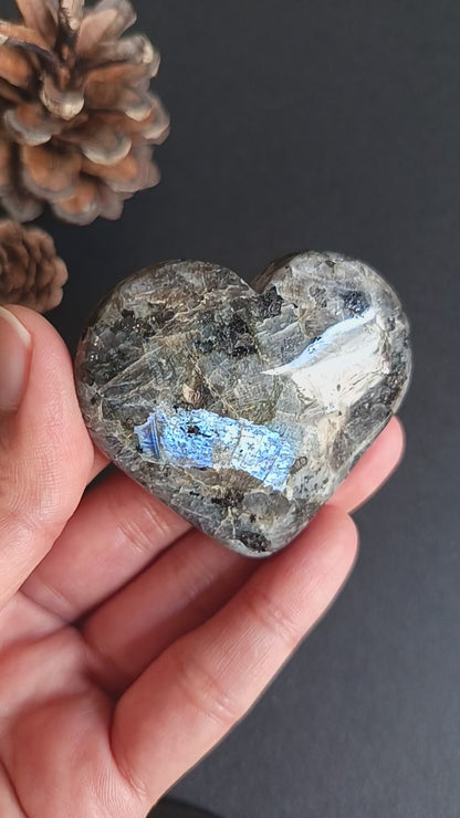 Larvikite, Heart Shape, Palm Stone, 53x58x17 mm, 72.6g [PALM-R04]