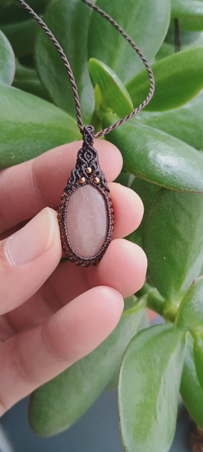 Peach Moonstone Macrame Necklace  | Pendant size approx 3.7 cm - SOLD