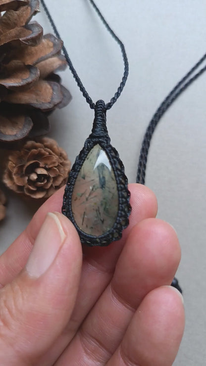 Prehnite Macrame Necklace | Pendant size 4 cm