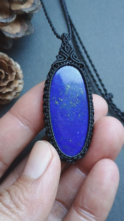 Lapis Lazuli Macrame Necklace | Pendant size approx 5.5 cm