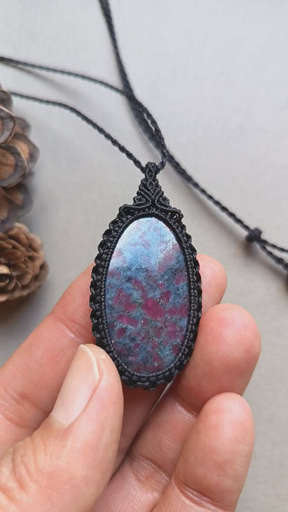 Ruby Kyanite Macrame Necklace | Pendant size 5.2 cm