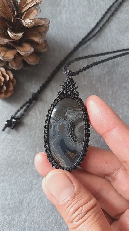 Turkish Agate Macrame Necklace | Pendant size approx 6.4 cm