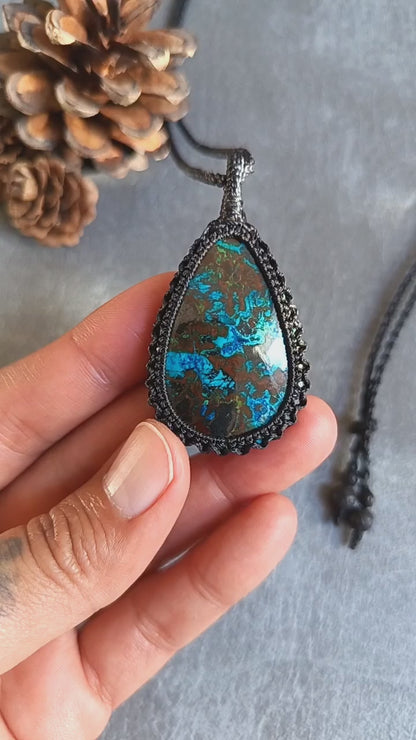 Shattuckite Macrame Necklace | Pendant size approx 5.5 cm