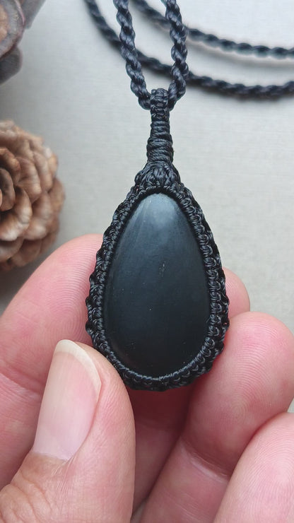 Shungite Macrame Necklace | Pendant size 4.5 cm