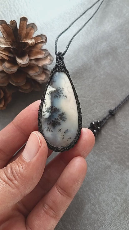 Dendritic Opal Macrame Necklace | Pendant size approx 6.3 cm - SOLD