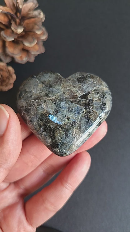Larvikite, Heart Shape, Palm Stone, 52x57x18 mm, 73g [PALM-R05]