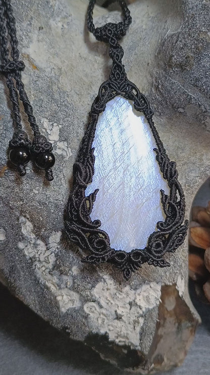 Kinaree - Moonstone Macrame Necklace | Freehand Design | Pendant size approx 7.2 cm