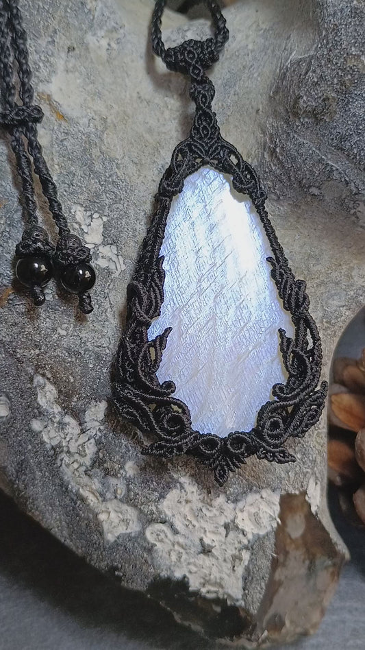 Kinaree - Moonstone Macrame Necklace | Freehand Design | Pendant size 7.2 cm