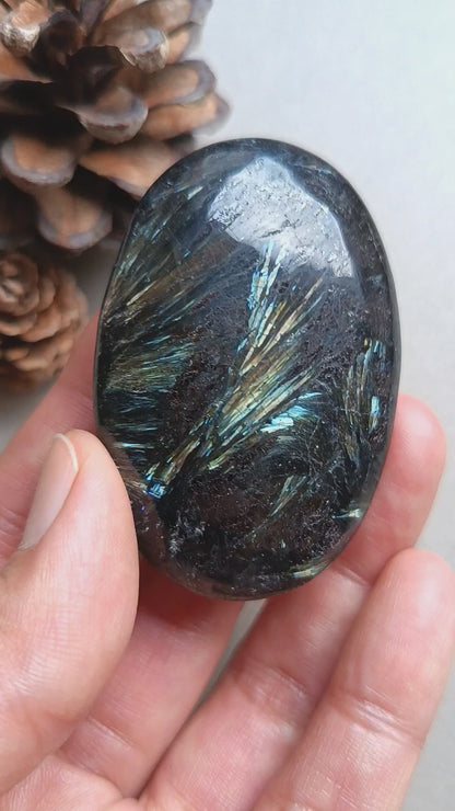 Arfvedsonite, Palm Stone, Oval shape, 60x40x15mm, 71.8g [PALM-Y05]