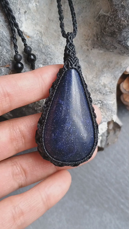 Lapis Lazuli Macrame Necklace | Pendant size approx 7 cm