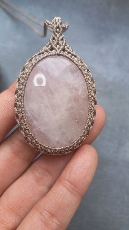 Rose Quartz Macrame Necklace | Pendant size approx 6cm