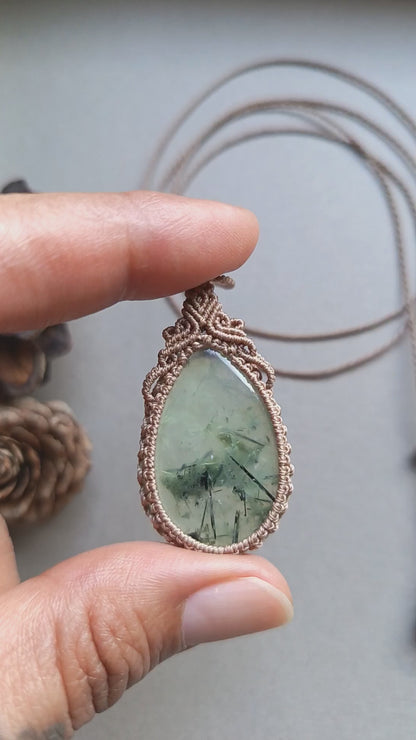 Prehnite Macrame Necklace | Pendant size 4.5 cm