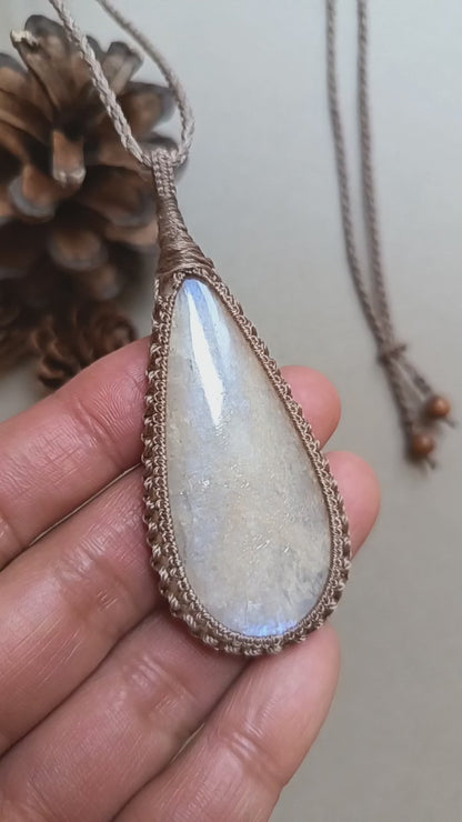 Moonstone Macrame Necklace | Pendant size 7.6 cm