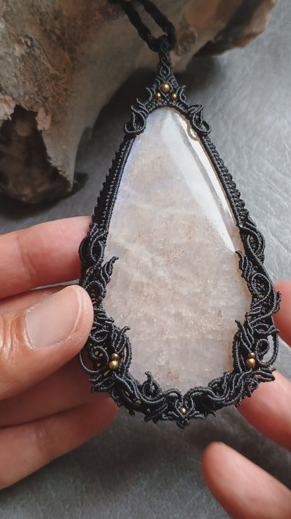 Moonstone Macrame Necklace | Freehand Design | Pendant size approx 10.5 cm