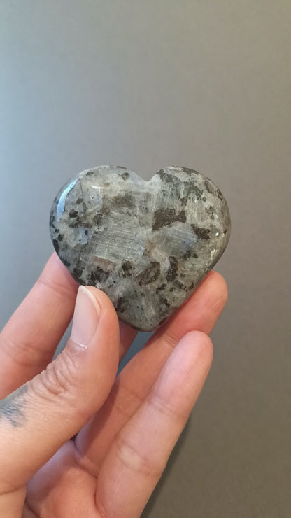 Larvikite, Palm Stone, Heart shape, 51x57x14mm, 64.3g [PALM-Y08]