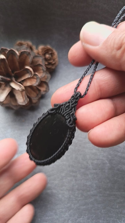 Shungite Macrame Necklace | Pendant size approx 4.5 cm